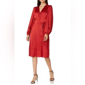 Trina Turk Fragrant 2 textured red poly-satin wrap dress